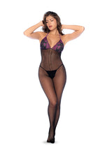 Whispered Lace Fishnet Bodystocking - Os - Black/purple