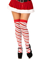Candy Cane Lurex Striped Socks - Over the Knee - Os - White/red Default Title