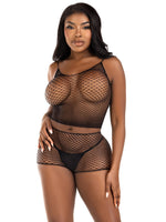 2 Pc Net Tank Top With Boy Shorts - One Size - Black Default Title
