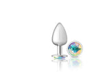 Clear Iridescent Round Gem Silver Metal Plug - Lg