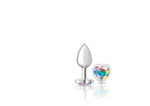 Clear Iridescent Heart Gem Silver Metal Plug - Sm