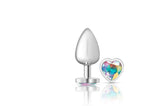 Clear Iridescent Heart Gem Silver Metal Plug - Lg