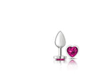 Bright Pink Heart Gem Silver Metal Plug - Sm