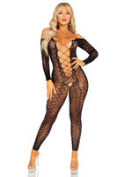 "Python Net Crotchless Footless Lingerie Jumpsuit O/s - Black LA-89357BLKOS"