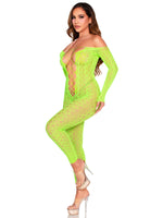 "Python Net Crotchless Footless Lingerie Jumpsuit O/s - Neon Green LA-89357GRNOS"