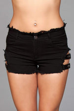 Denim Shorts With Belt Buckle Side Details and Faux Back Pockets - Small Default Title