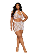 Lace Bralette and Mini Skirt Set - Queen Size - White Default Title