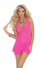 Lace Halter Mini Dress - Queen Size - Neon Pink Default Title