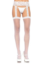 Sheer Lace Top Stockings With Attached Lace Garter Belt - One Size - White Default Title