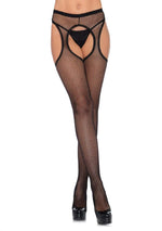 Fishnet Suspender Hose With Scalloped Trim - One Size - Black Default Title