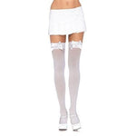 Satin Bow Opaque Thigh Highs - Queen Size - White Default Title