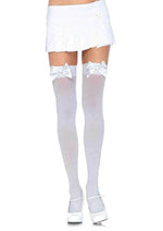 Opaque Thigh Highs With Satin Bow Accent - One Size - White Default Title