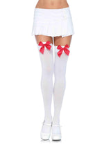 Nylon Over the Knee Socks - White With Red Bow Default Title