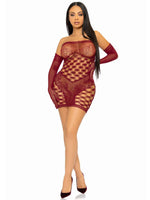 2 Pc Hardcore Net Tube Dress With Gloves - One Size - Burgundy Default Title