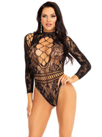 Lace and Neck Keyhole Back Bodysuit - One Size - Black Default Title