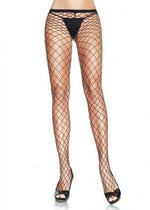 Black industrial net pantyhose with silver Lurex shimmer. Stretchy, sexy & bold. Fits 90–160 lbs. Sparkle in style now at Stuffgoodies!