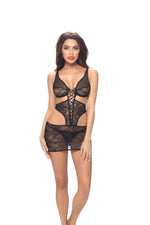Lace Deep Plunge Babydoll & G-String - One Size - Black Default Title