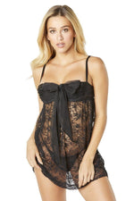 Lace Empire Babydoll With Functional Tie Shelf Cups G-String - Black - L-xl Default Title