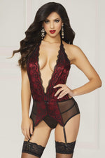 Galloon Lace & Mesh Chemise & Thong - One Size - Black Default Title