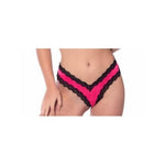 Satin Front High Leg Panty With Lace Edges and Mesh Back - Large - Bright Rose-black