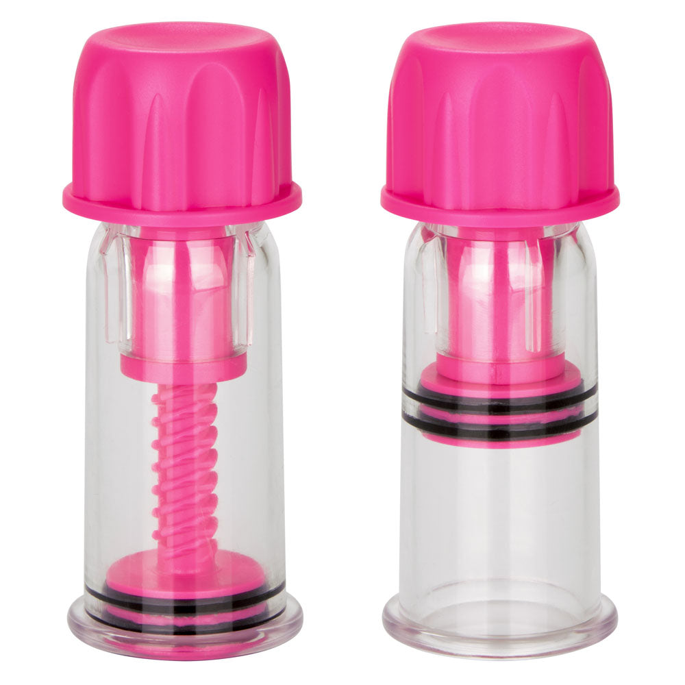 CalExotics Nipple Play Vacuum Twist Suckers - Pink — pink bondage toy at Stuffgoodies