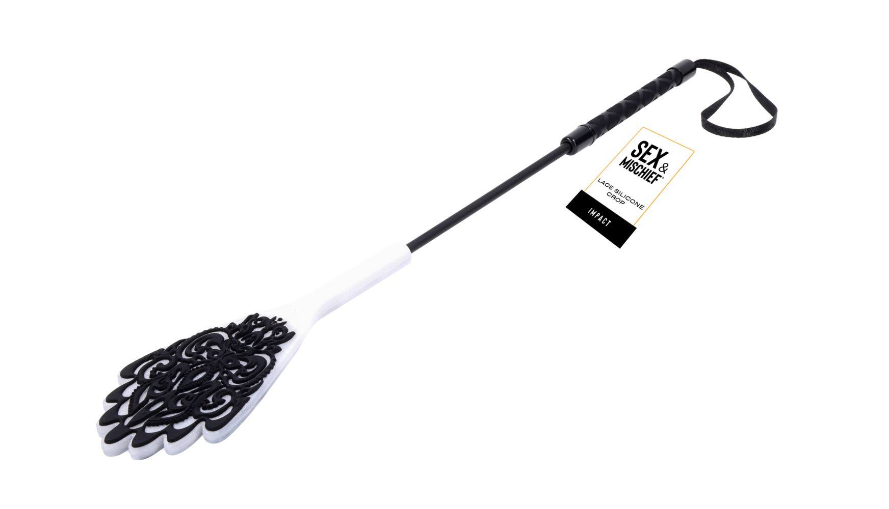 Sportsheets Lace Silicone Crop — black bondage toy at Stuffgoodies