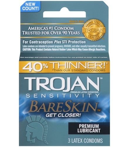 "Trojan Sensitivity Bareskin Lubricated Condoms - 3 Pack TJ95705"