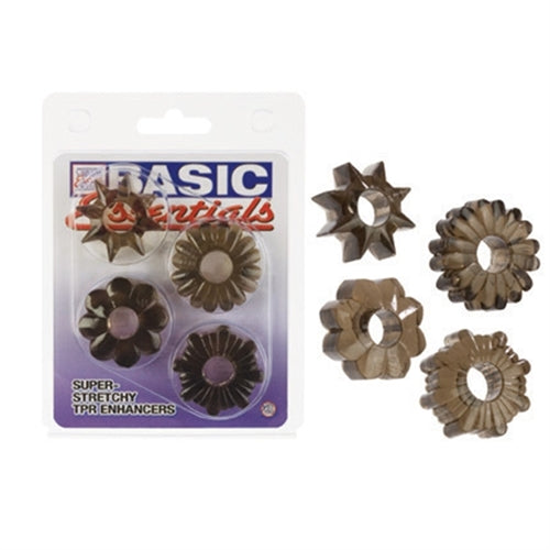 CalExotics Basic Essentials 4 Pack - Smoke — smoke cock ring at Stuffgoodies