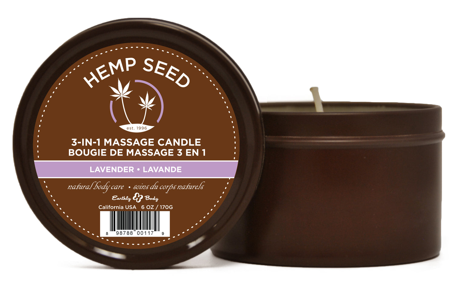 Earthly Body Hemp Seed 3-in-1 Massage Candle - Lavender - 6 Oz. — intimate product at Stuffgoodies