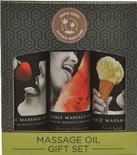 Earthly Body Edible Massage Oil Gift Set Box - 2 Fl. Oz. Bottles - Strawberry, Watermelon, Vanilla — vanilla intimate product at Stuffgoodies