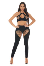 "Heart Rate Halter Bra and Legging 2 Piece Set - Black - Os PKL-23118BLKOS"