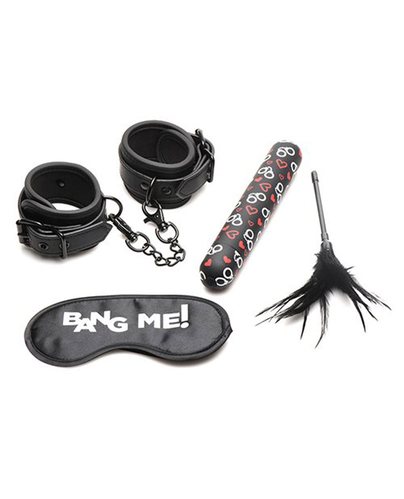 XR Brands Bang - Bondage Kit - XL Bullet, Cuffs, Tickler and Blindfold - Black — black bondage toy at Stuffgoodies