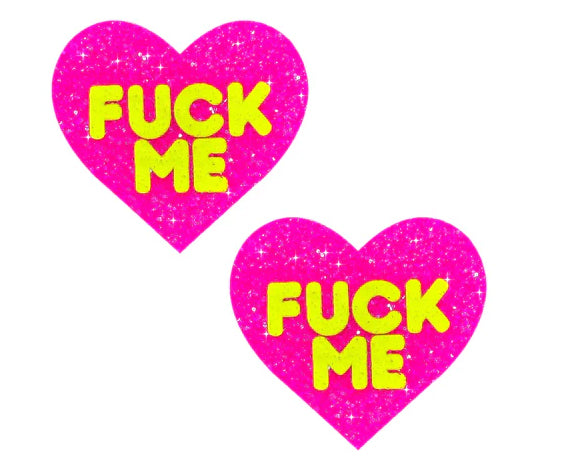 Neva Nude F*Ck Me Blacklight Neon Super Sparkle Nipple Cover Pasties Pink Glitter — intimate product at Stuffgoodies