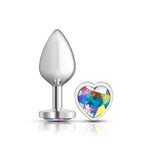 "Clear Iridescent Heart Gem Silver Metal Plug - Md VB-CC9127"