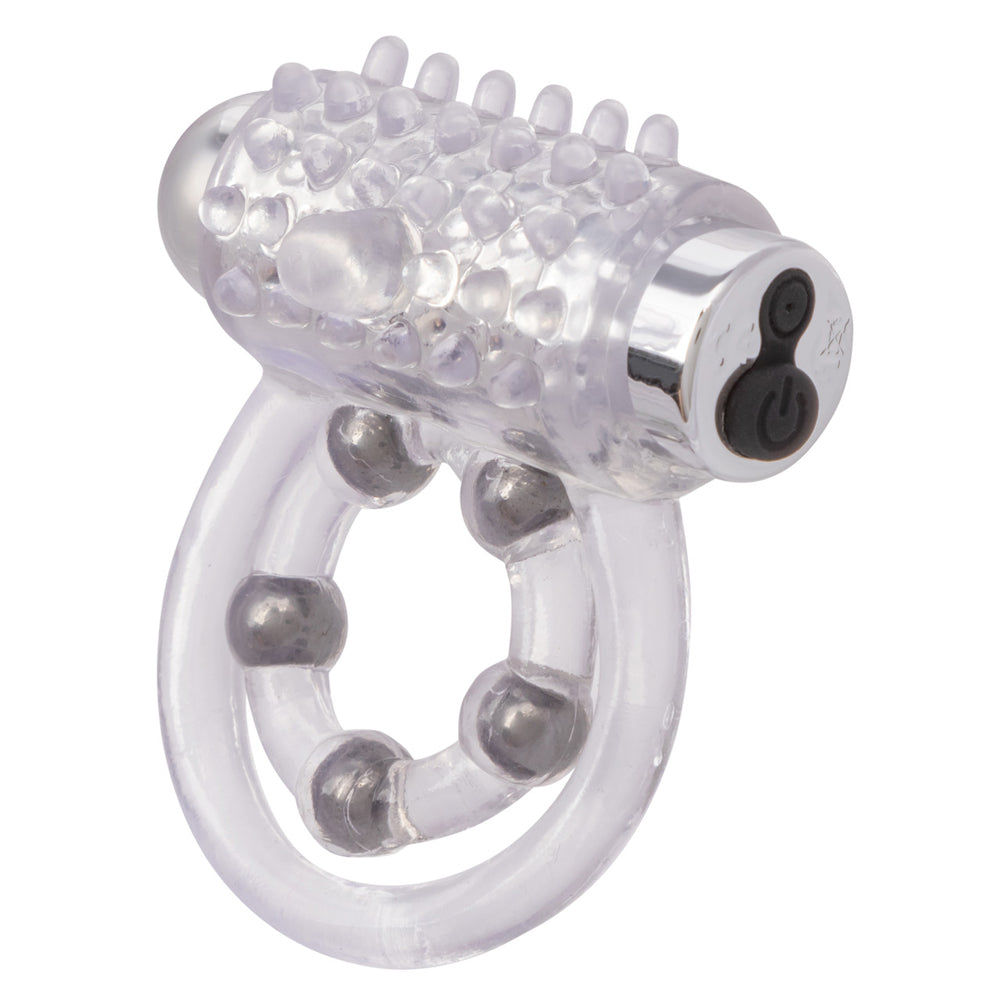 CalExotics Maximus Enhancement Ring 5 Stroker Beads Rechargeable Clear — clear cock ring at Stuffgoodies