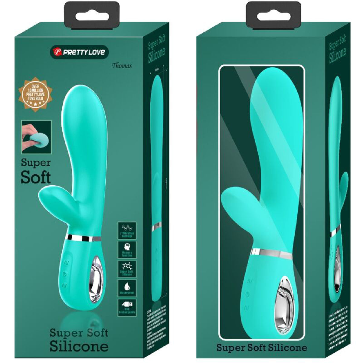 Thomas Super Soft Silicone Rabbit Vibrator -  Turquoise