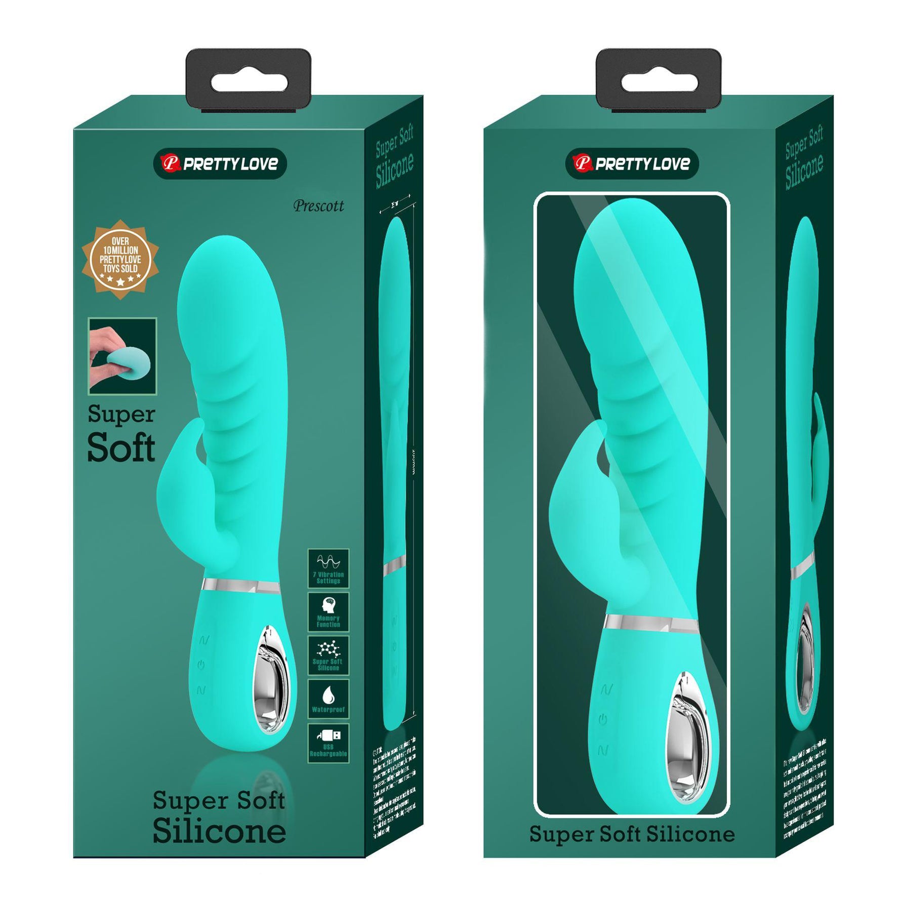 Prescott Super Soft Rabbit Silicone Vibrator - Teal