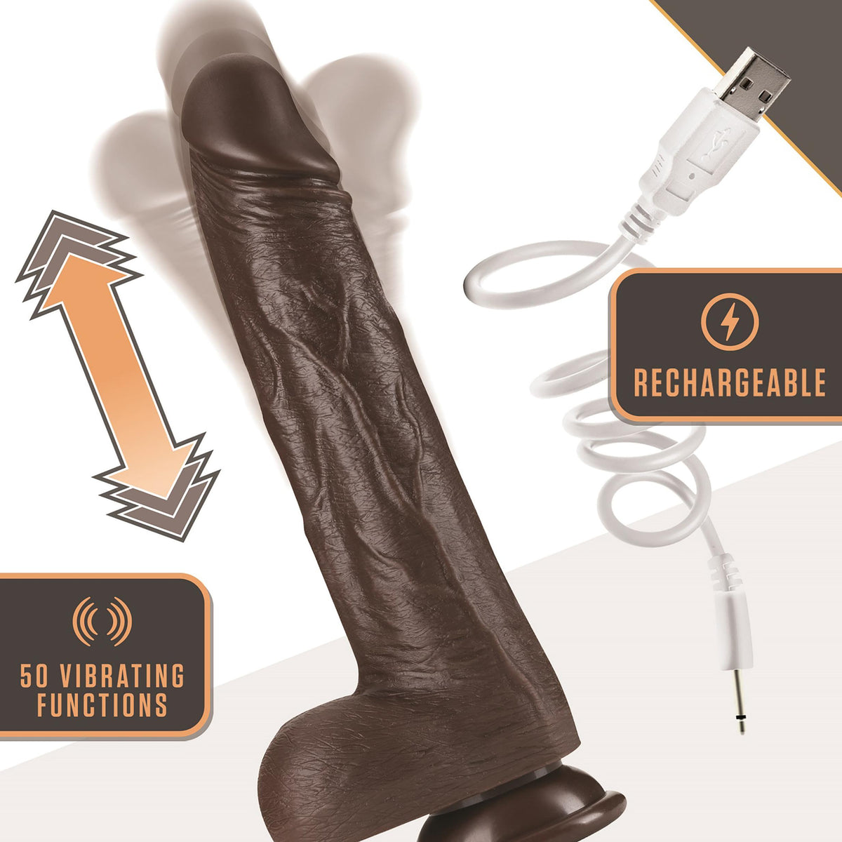Dr. Skin Silicone - Dr. Murphy - 8 Inch Thrusting  Dildo - Chocolate