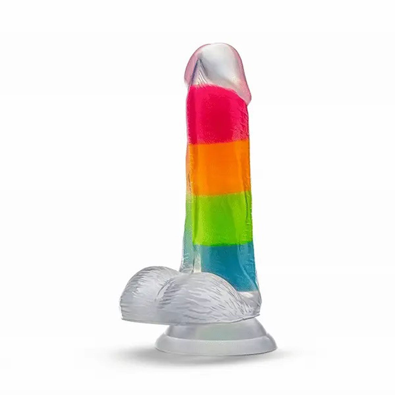 Blush Neo Elite Glow in the Dark Rainbow Rave 6.5" Silicone Dual Density Dildo Multicolored — multi dildo at Stuffgoodies
