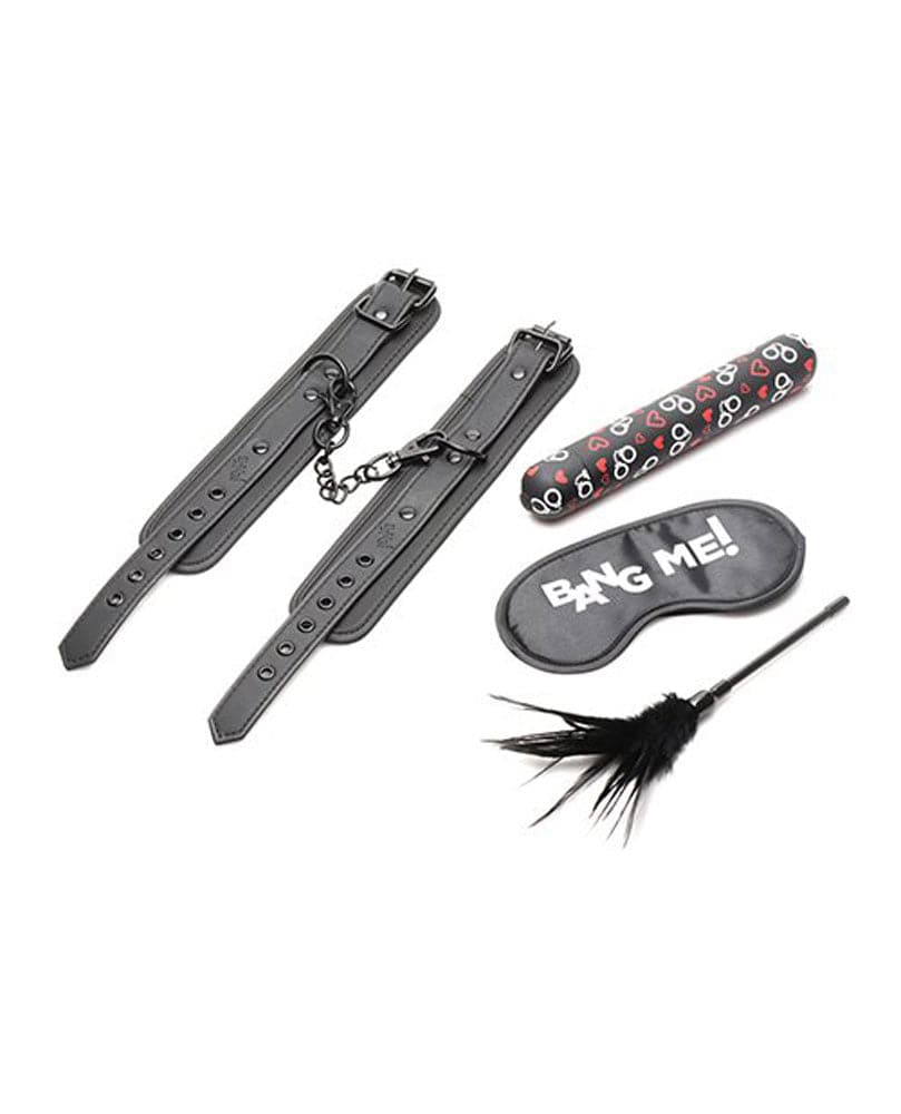 XR Brands Bang - Bondage Kit - XL Bullet, Cuffs, Tickler and Blindfold - Black