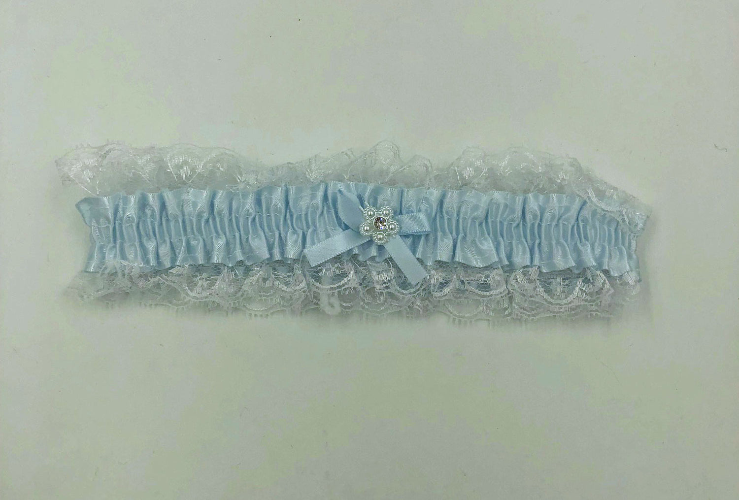 Satin Leg Garter - One Size - Baby Blue With White Lace Default Title