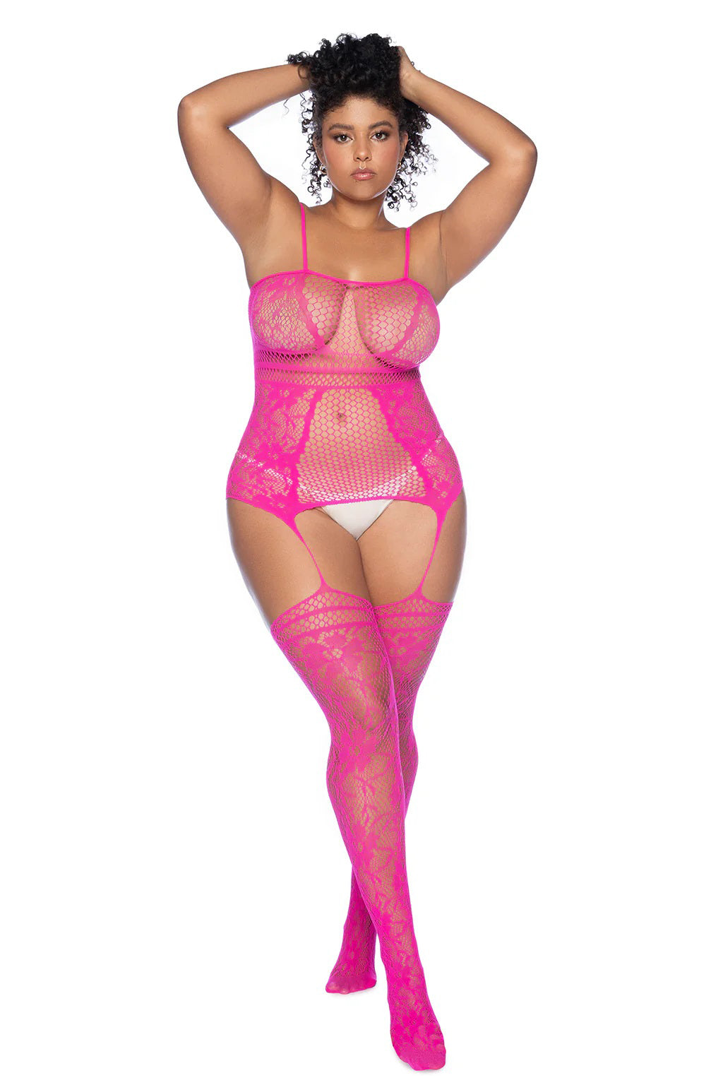 Curvy Aria Fishnet Body Stocking - X - Pink
