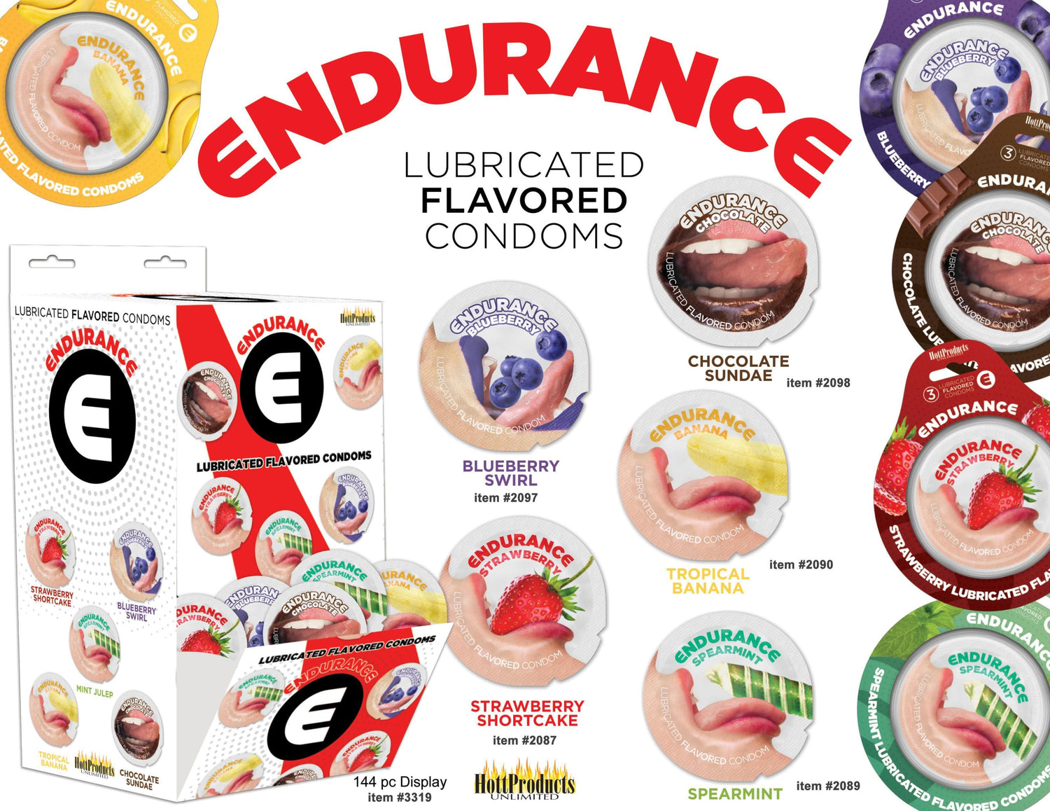 Endurance Condoms - 144 Count Wall Mount Display - Assorted Flavors