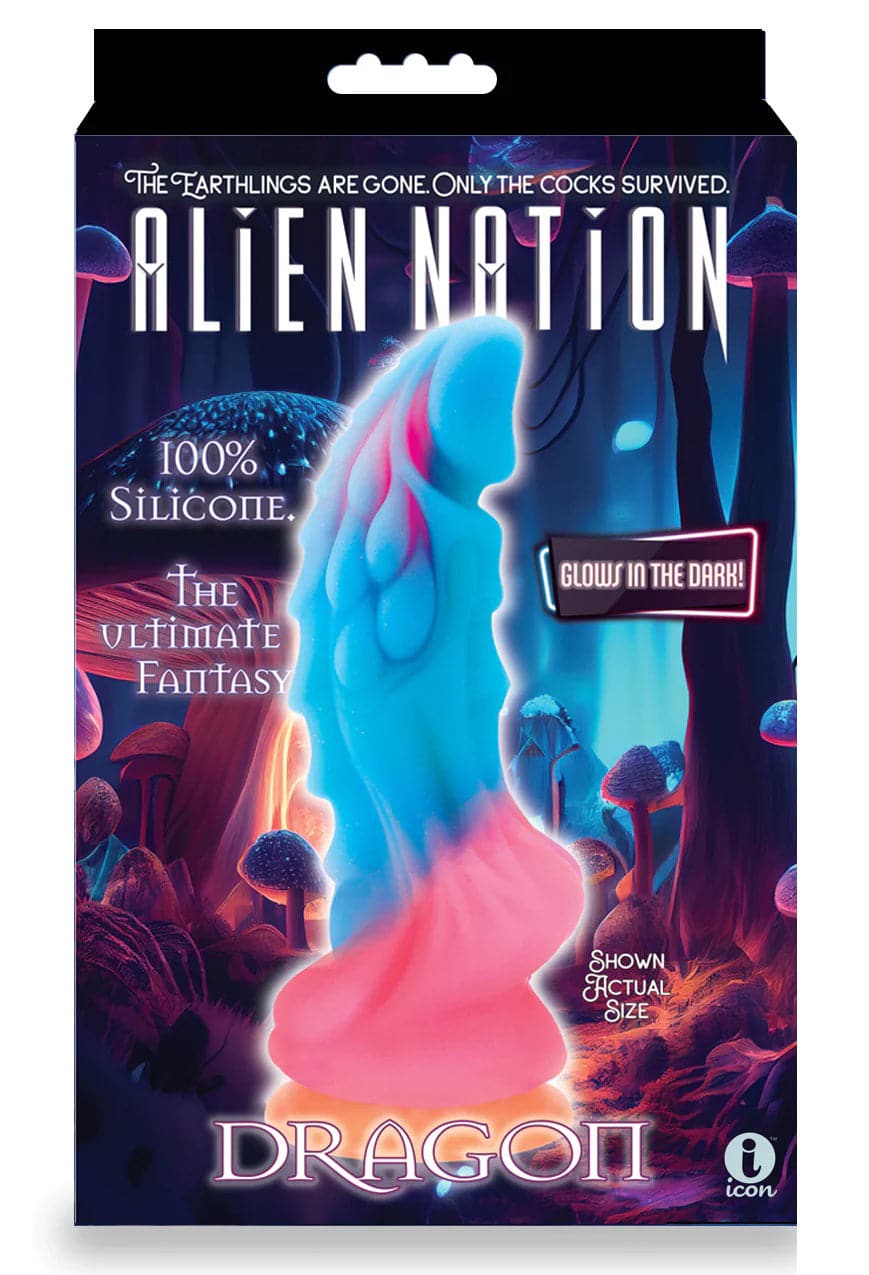 alien nation dragon silicone glow in the dark creature dildo multicolor