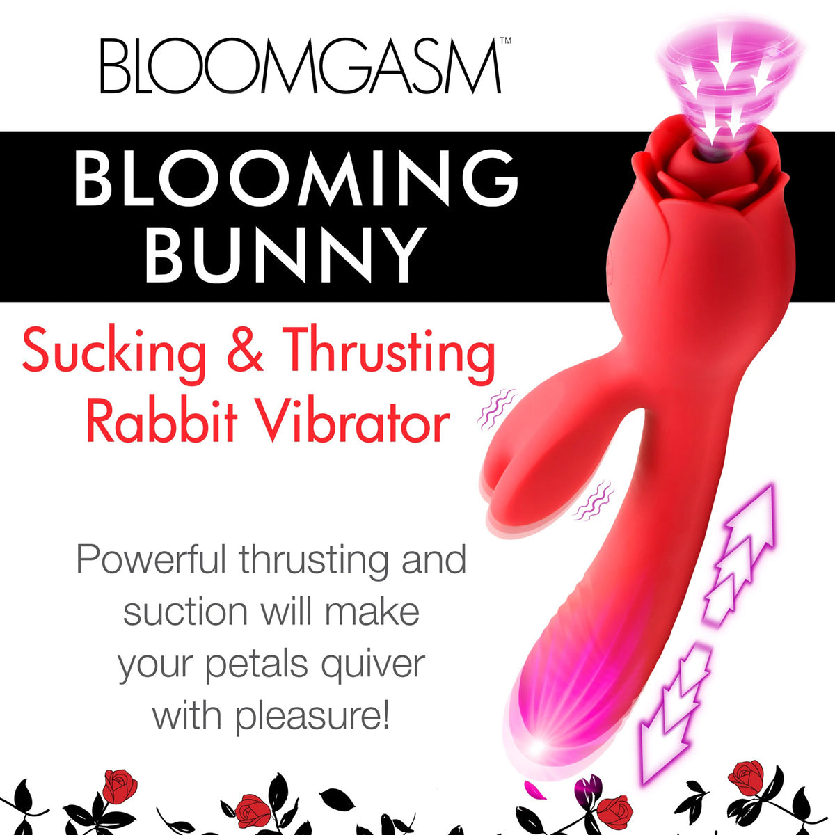 Blooming Bunny Vibrador de Conejo de Silicona Chupando y Empujando - Rojo