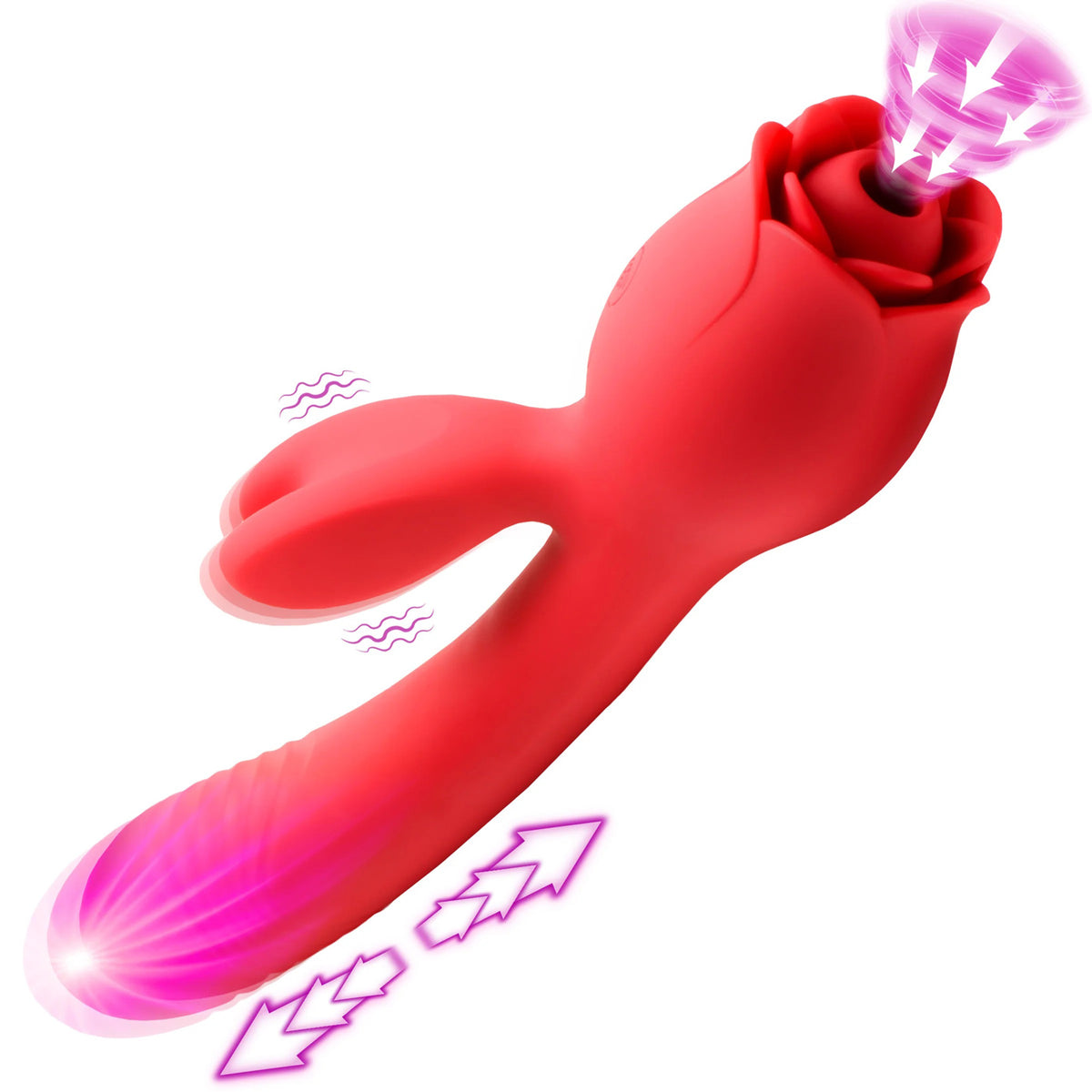 Blooming Bunny Sucking and Thrusting Silicone  Rabbit Vibrator - Red