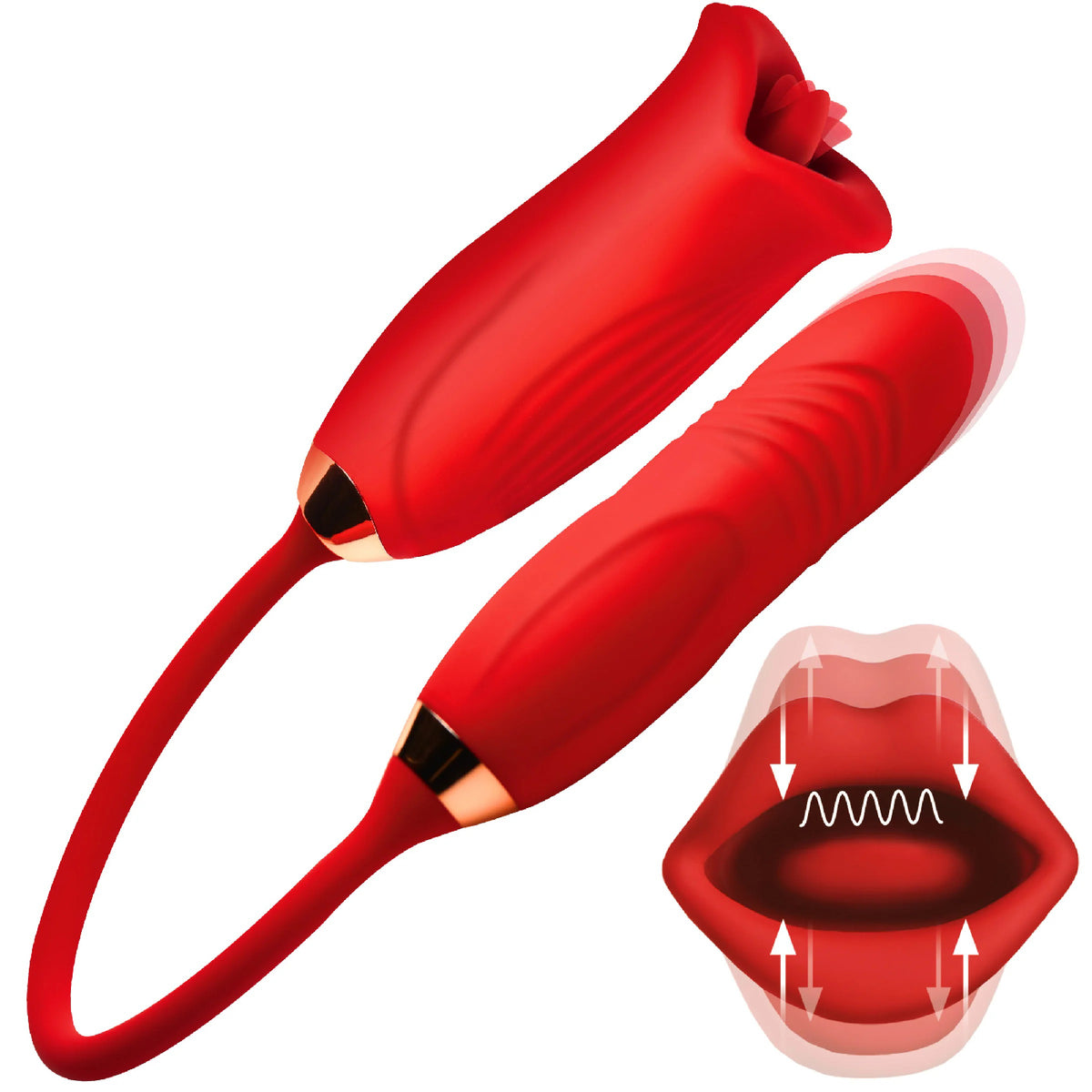 Magic Kiss Kissing Clitoral Stimulator With  Thrusting Vibrator - Red