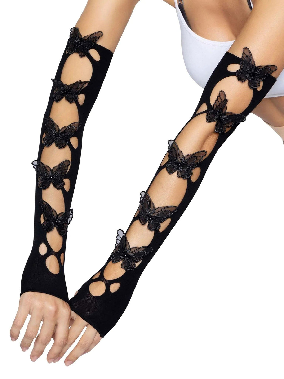 butterfly cut out arm warmers one size black