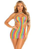 Leg Avenue Rainbow Stripe Cross Over Mini Dress - One Size - Multicolor — multi lingerie at Stuffgoodies