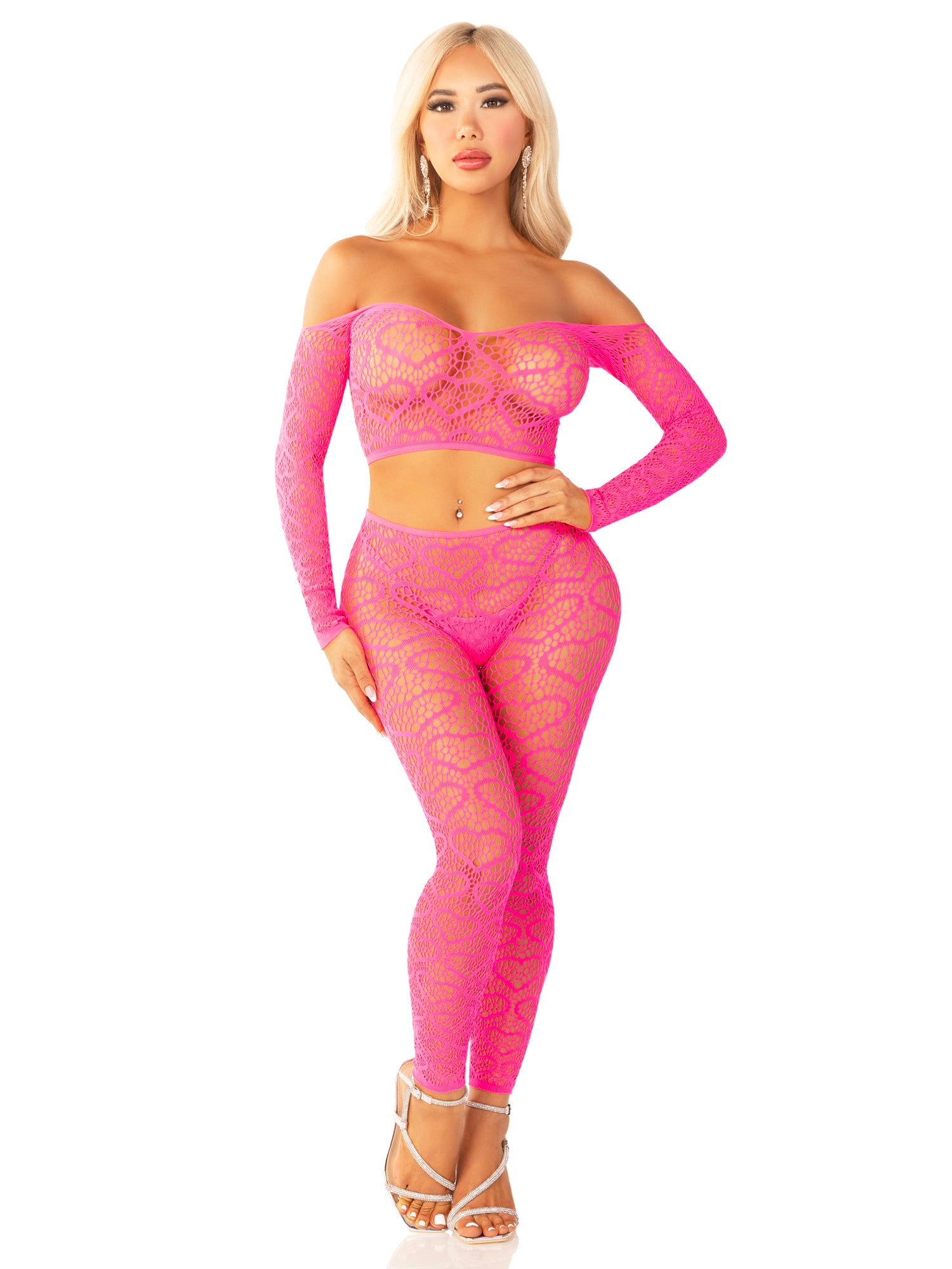 Pink 2pc Croptop and Footless Tights - Os Tights - Os Default Title